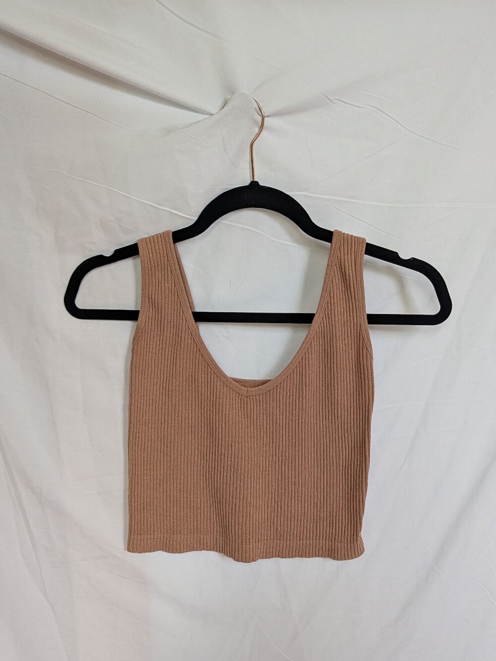 Free People Ribbed Scoop-Neck Crop Tank - Beige